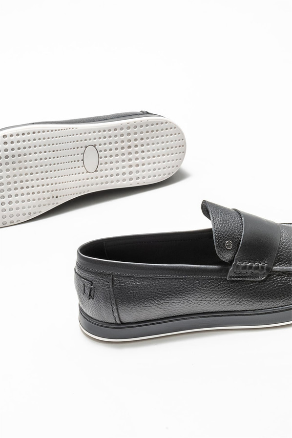 Siyah deri erkek loafer - Elle Shoes