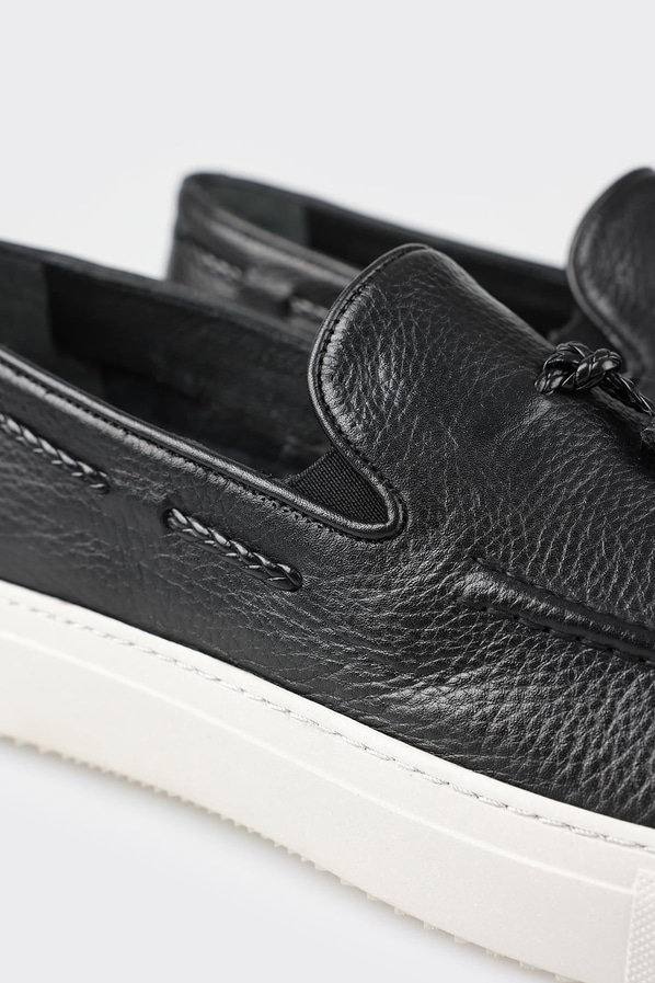 Siyah deri erkek loafer - Elle Shoes