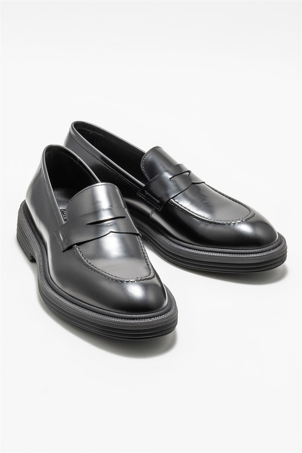 Siyah deri erkek loafer - Elle Shoes