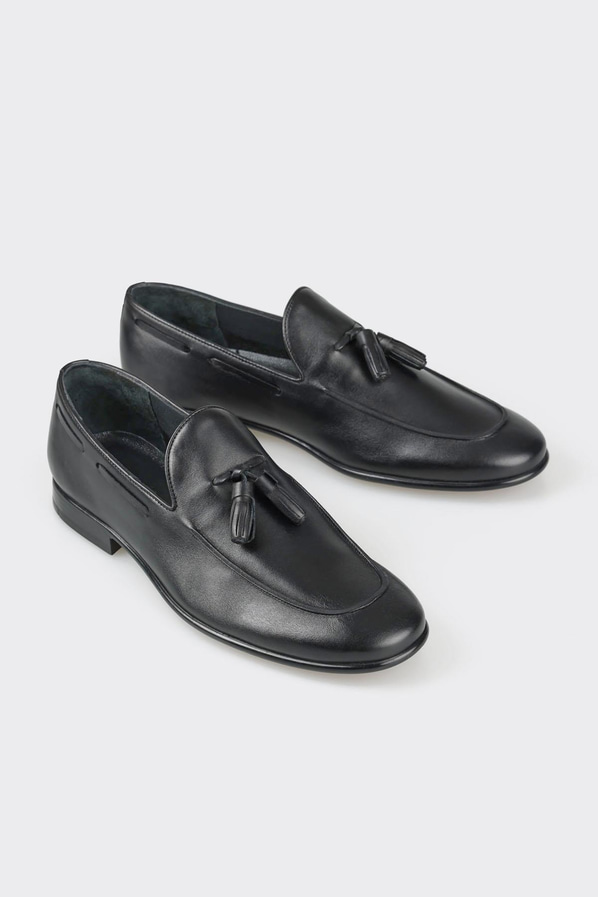 Siyah deri erkek loafer - Elle Shoes