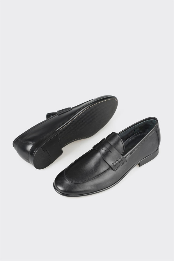Siyah deri erkek loafer - Elle Shoes
