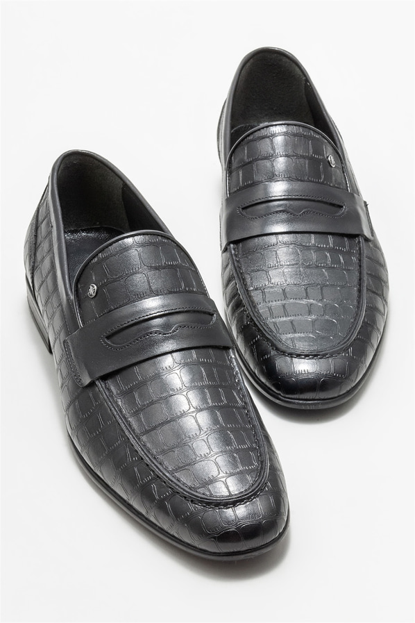 Siyah deri erkek loafer - Elle Shoes