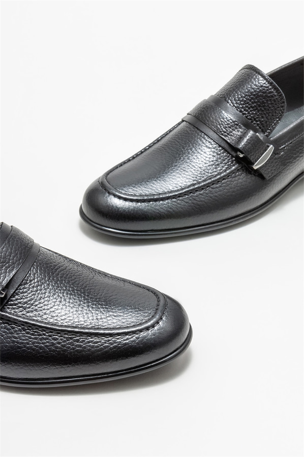 Siyah deri erkek loafer - Elle Shoes