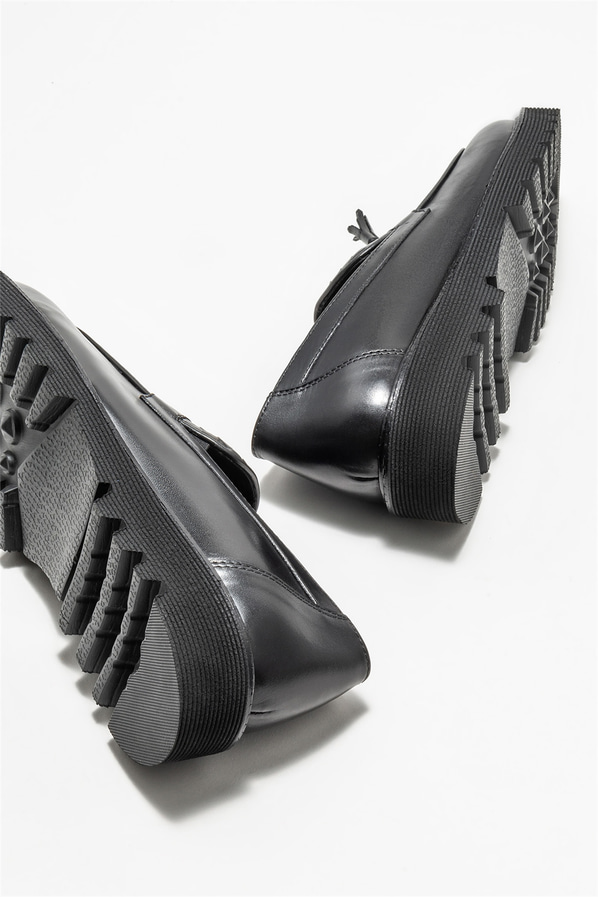 Siyah deri erkek loafer - Elle Shoes