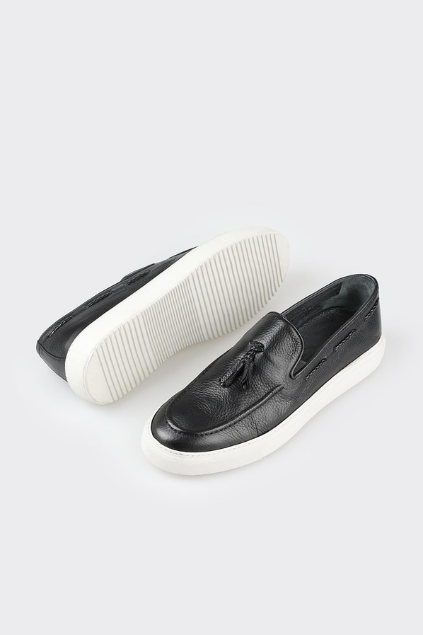 Siyah deri erkek loafer - Elle Shoes