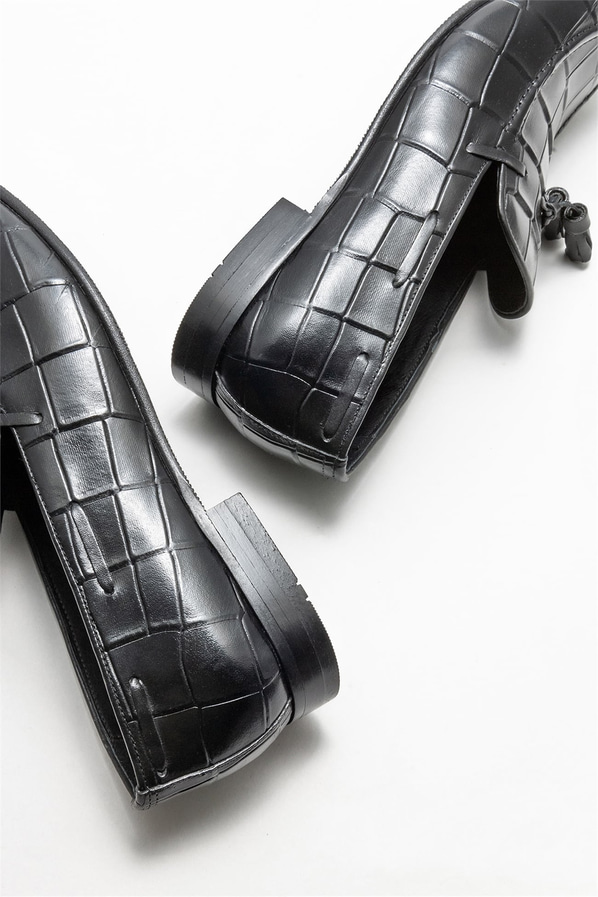Siyah deri erkek loafer - Elle Shoes