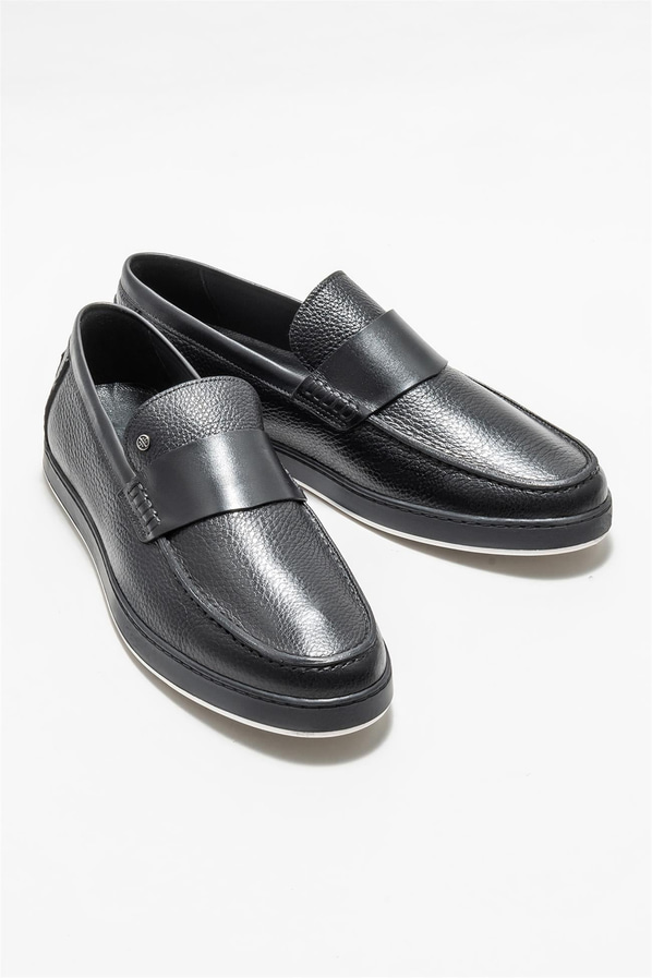 Siyah deri erkek loafer - Elle Shoes