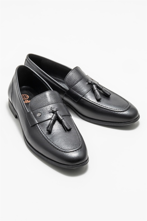 Siyah deri erkek loafer - Elle Shoes