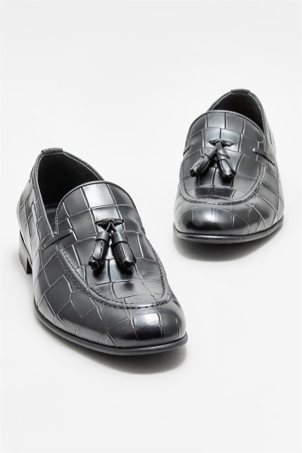 Siyah deri erkek loafer - Elle Shoes