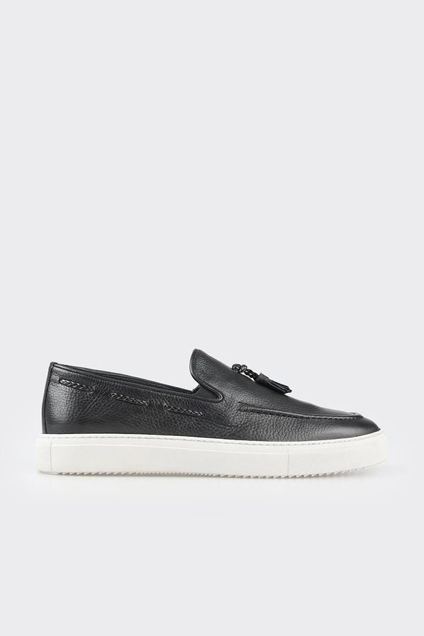 Siyah deri erkek loafer - Elle Shoes