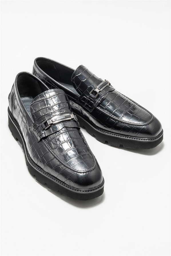 Siyah deri erkek loafer - Elle Shoes
