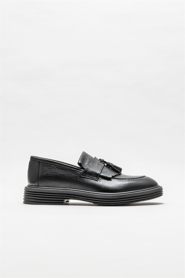Siyah deri erkek loafer - Elle Shoes