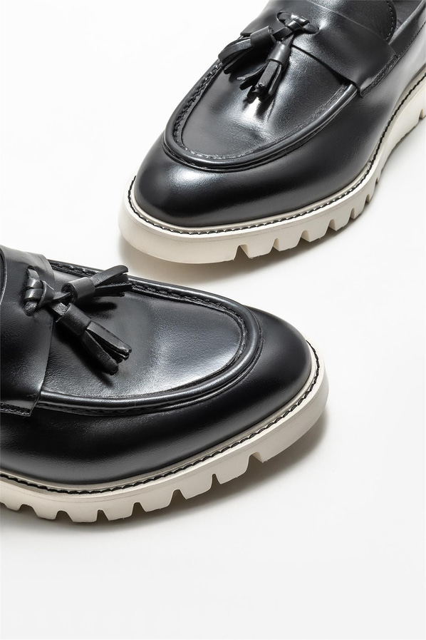 Siyah deri erkek loafer - Elle Shoes