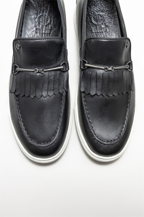 Siyah deri erkek loafer - Elle Shoes