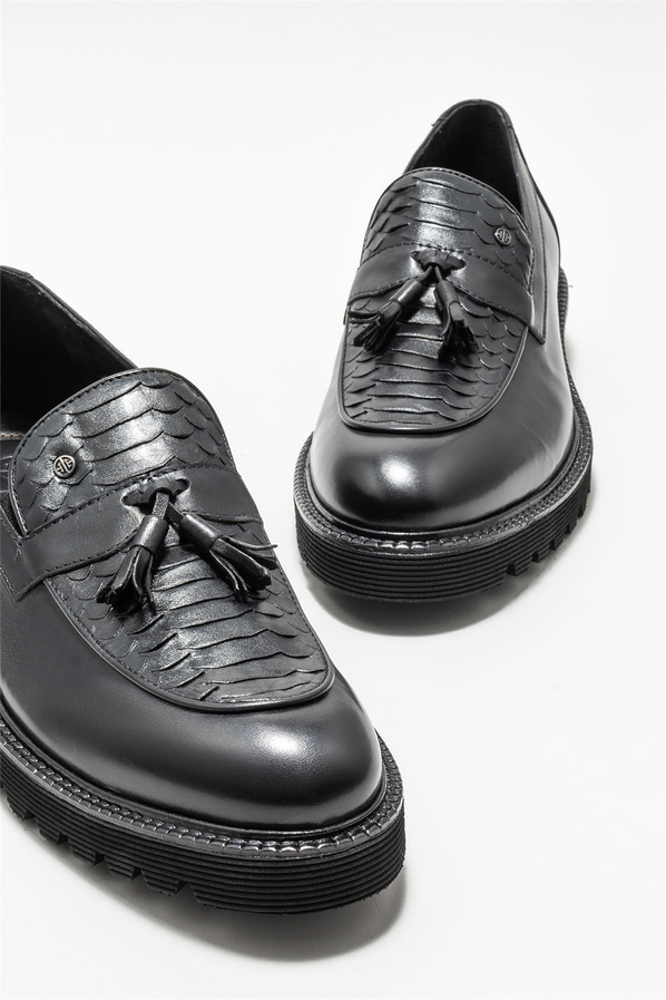 Siyah deri erkek loafer - Elle Shoes