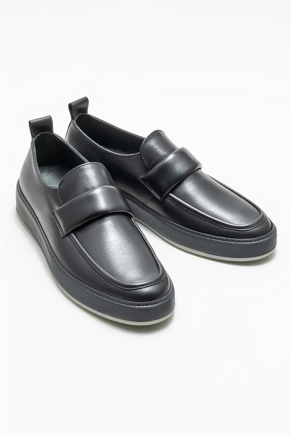 Siyah deri erkek loafer - Elle Shoes