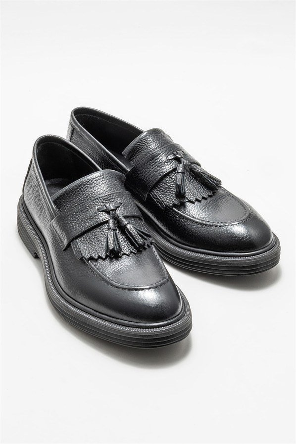 Siyah deri erkek loafer - Elle Shoes