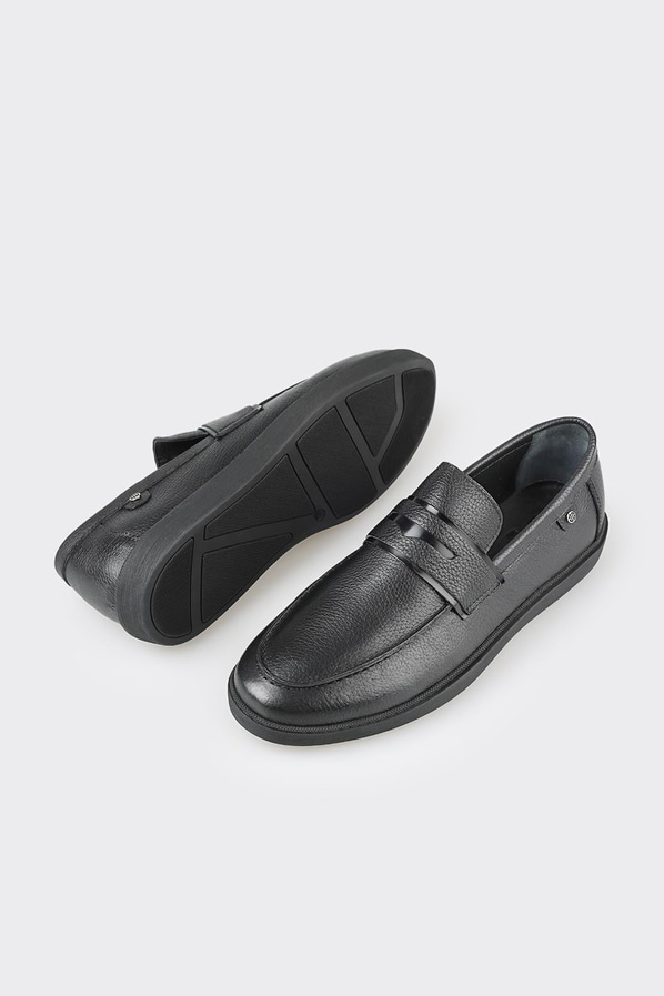 Siyah deri erkek loafer - Elle Shoes