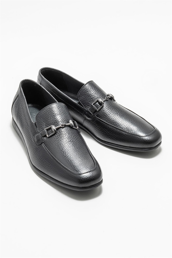 Siyah deri erkek loafer - Elle Shoes