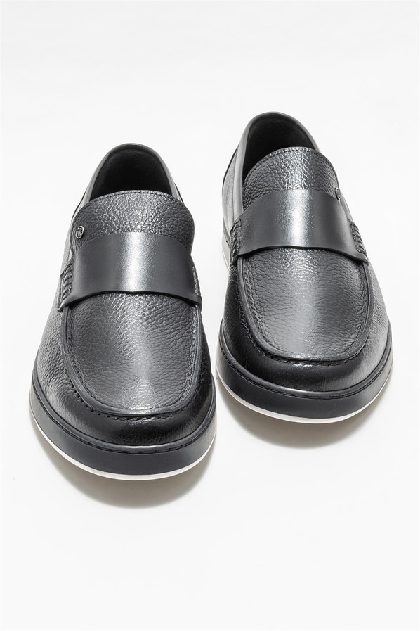 Siyah deri erkek loafer - Elle Shoes