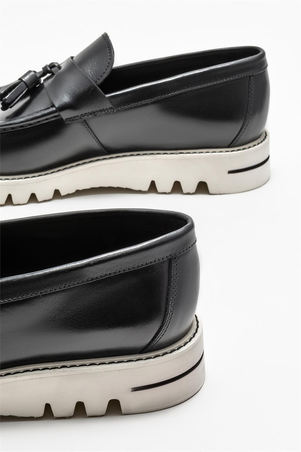 Siyah deri erkek loafer - Elle Shoes