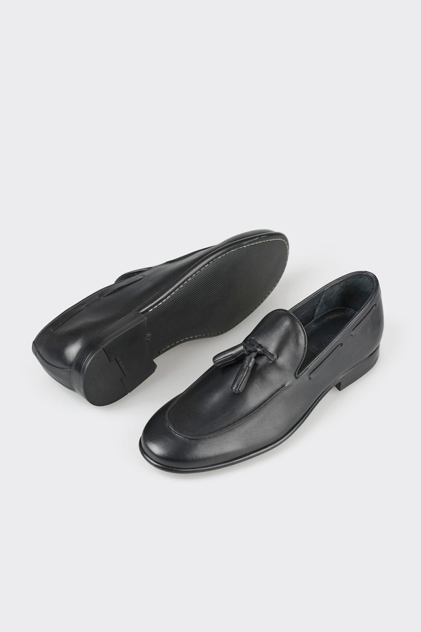 Siyah deri erkek loafer - Elle Shoes