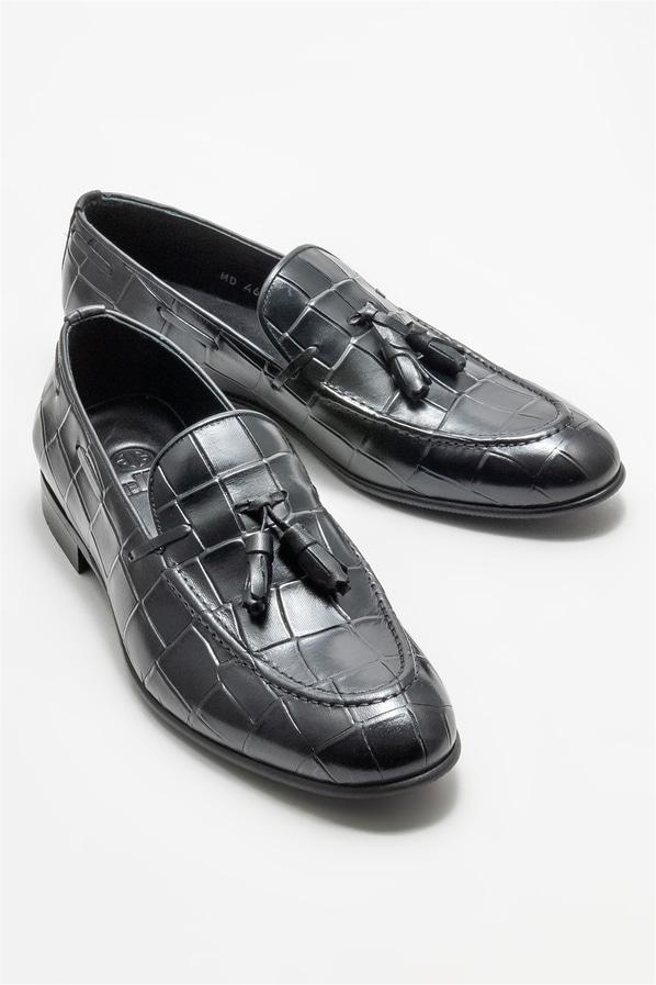 Siyah deri erkek loafer - Elle Shoes