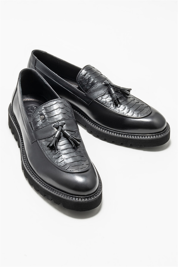 Siyah deri erkek loafer - Elle Shoes