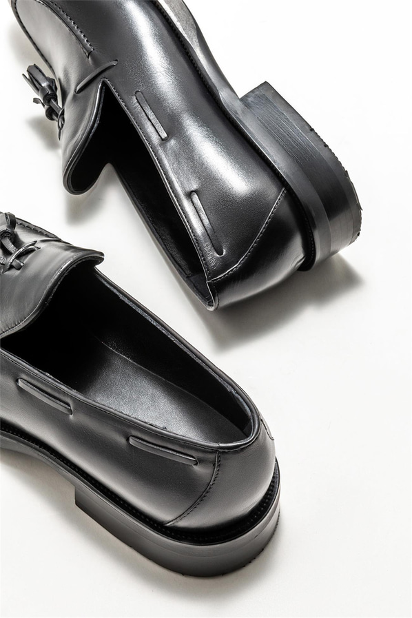 Siyah deri erkek loafer - Elle Shoes