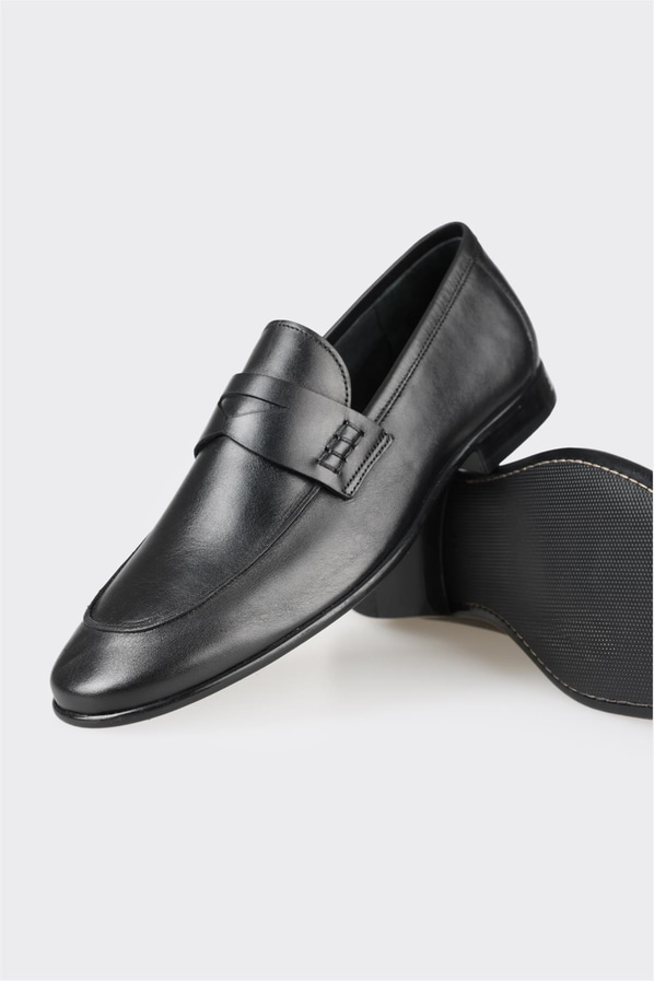 Siyah deri erkek loafer - Elle Shoes