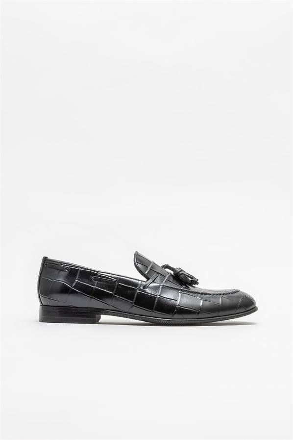 Siyah deri erkek loafer - Elle Shoes