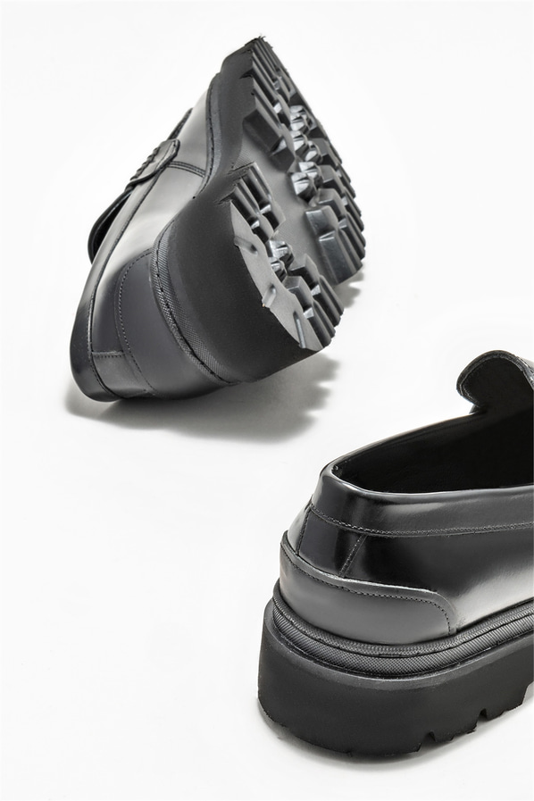 Siyah deri erkek loafer - Elle Shoes