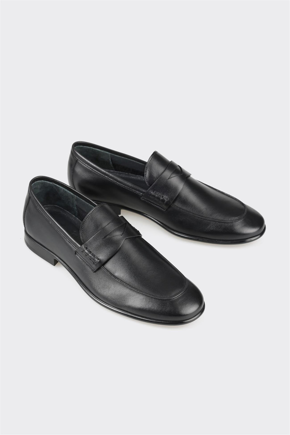 Siyah deri erkek loafer - Elle Shoes