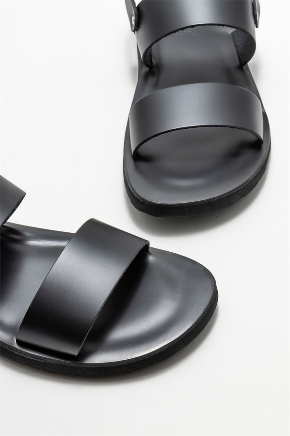 Siyah deri erkek sandalet - Elle Shoes