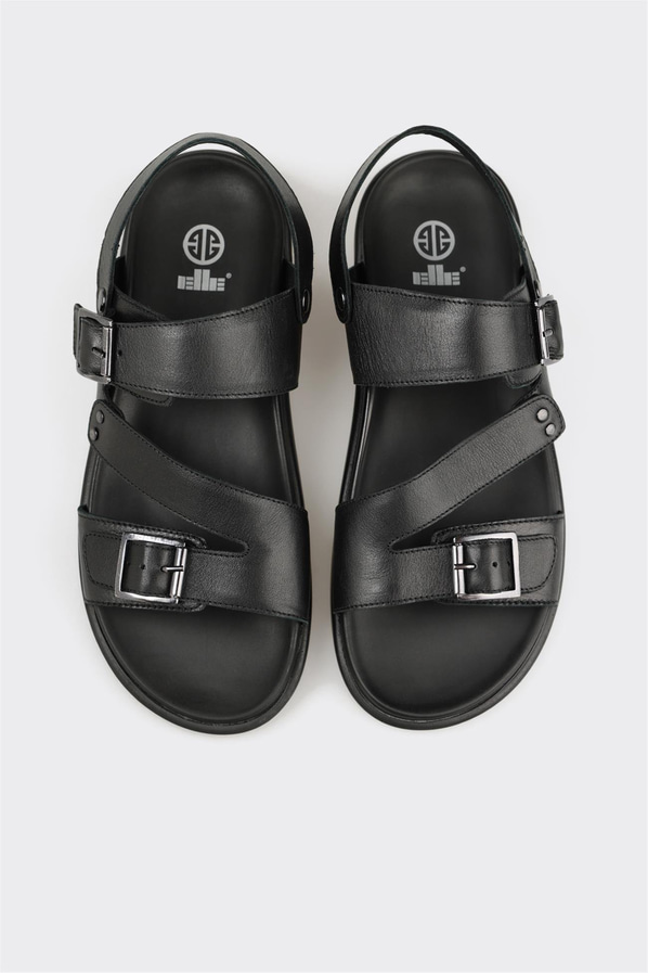 Siyah Deri Erkek Sandalet