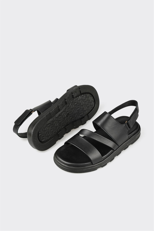 Siyah Deri Erkek Sandalet