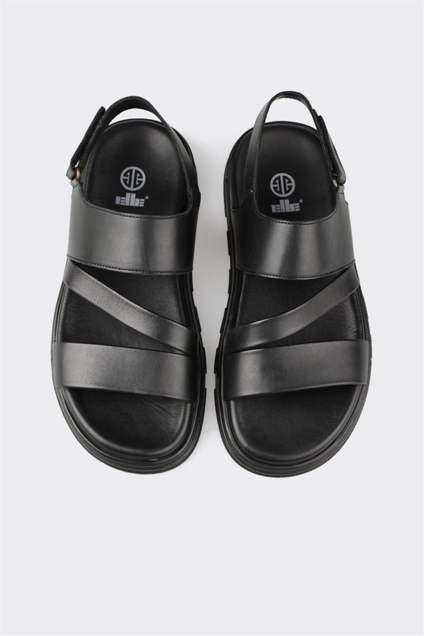Siyah Deri Erkek Sandalet