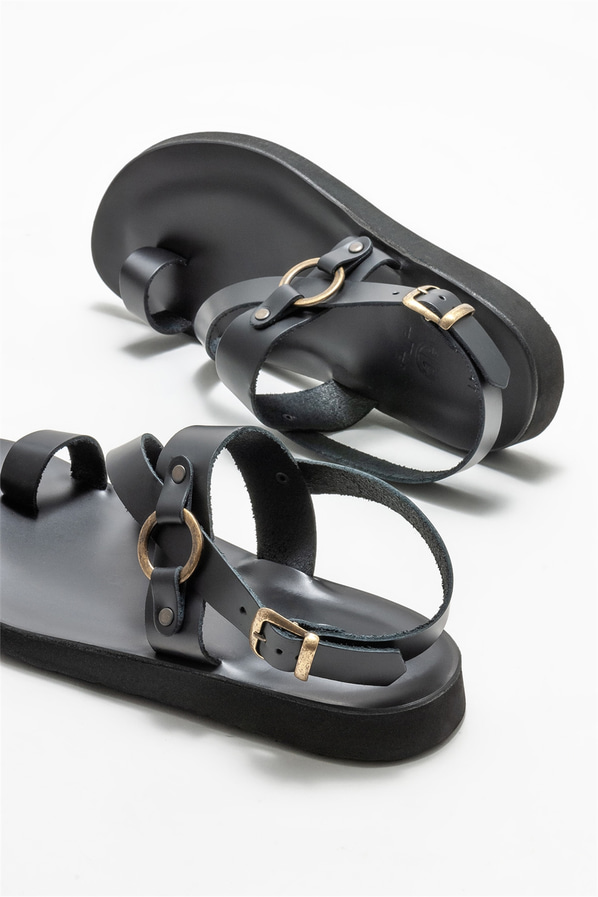 Siyah deri erkek sandalet - Elle Shoes