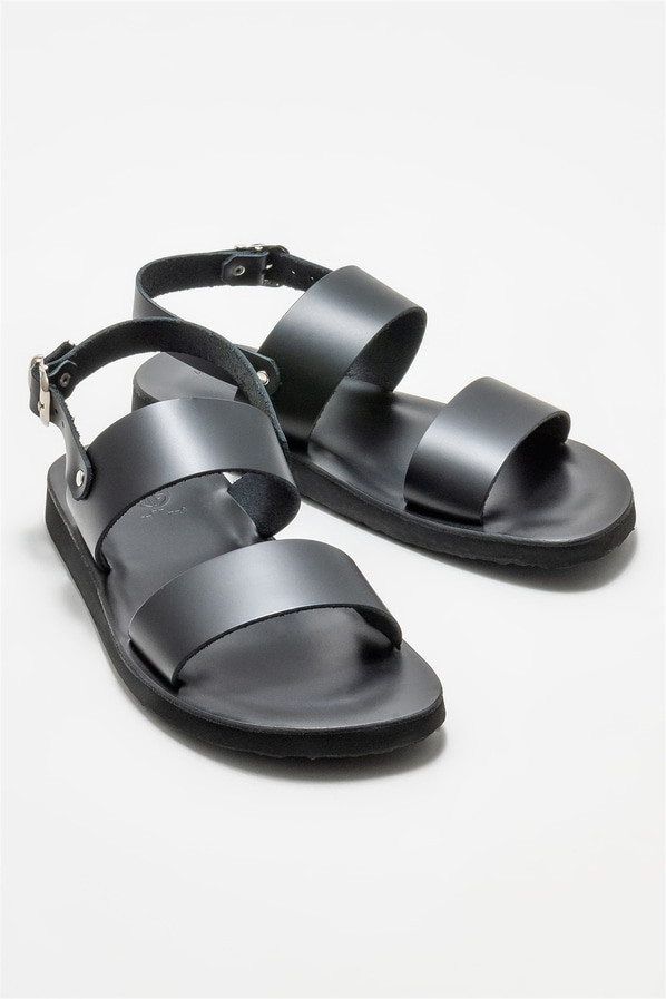 Siyah deri erkek sandalet - Elle Shoes