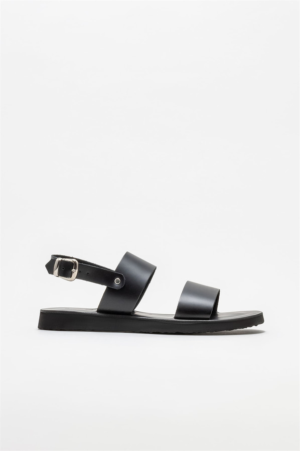 Siyah deri erkek sandalet - Elle Shoes