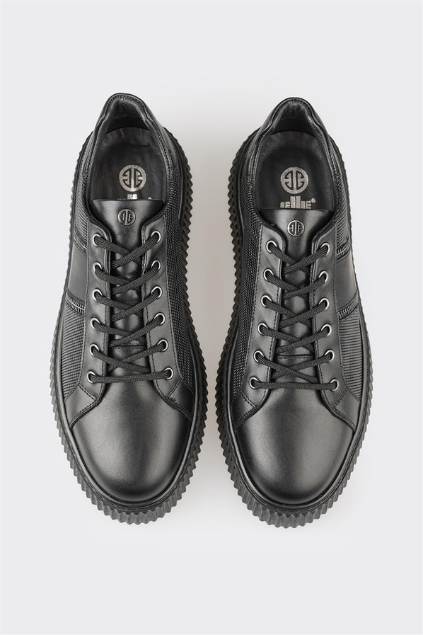 Siyah deri erkek spor ayakkabı, casual stil için - Elle Shoes