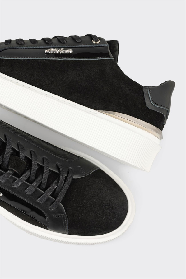 Siyah deri ve süet erkek spor ayakkabı - Elle Shoes