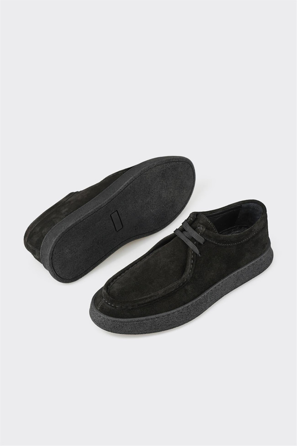 Siyah deri ve süet erkek spor ayakkabı, rahat kullanım için - Elle Shoes