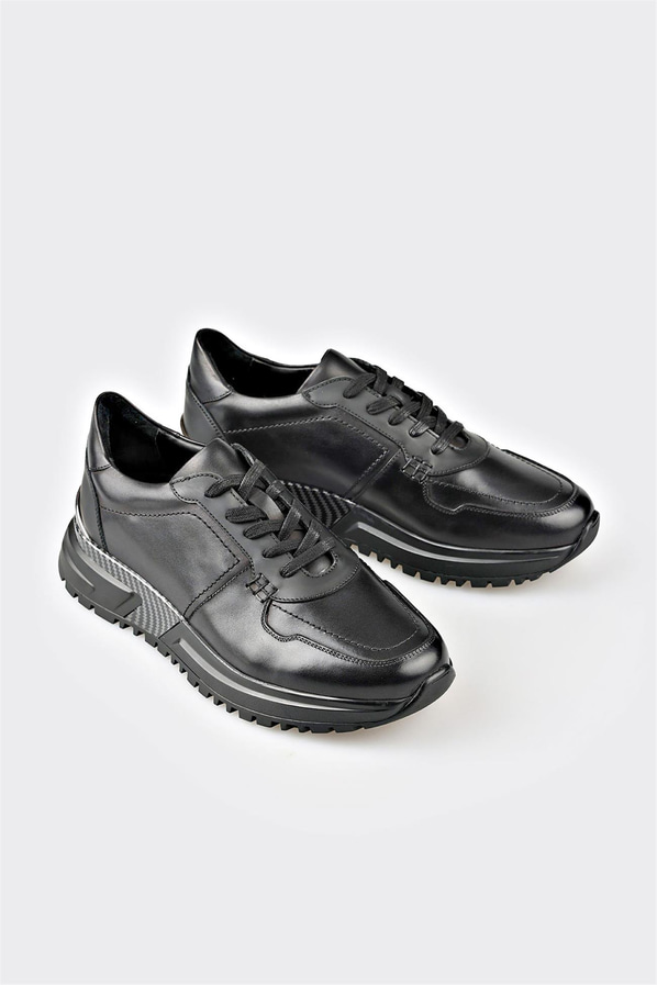 Siyah deri erkek spor ayakkabı, casual stil için - Elle Shoes