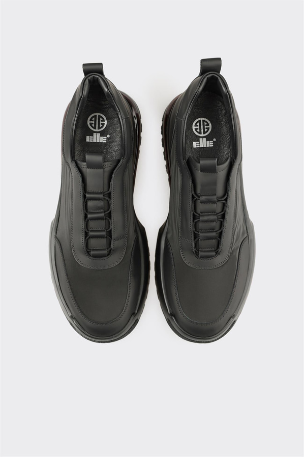 Siyah deri erkek spor ayakkabı, rahat kullanım için - Elle Shoes