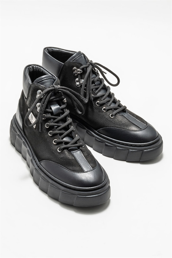 Siyah deri erkek bot - Elle Shoes