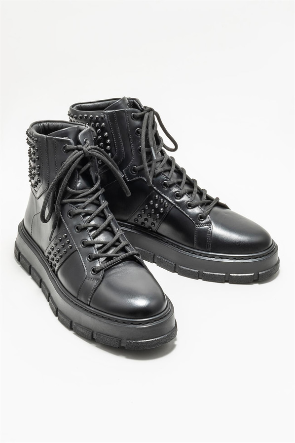 Siyah deri erkek bot - Elle Shoes