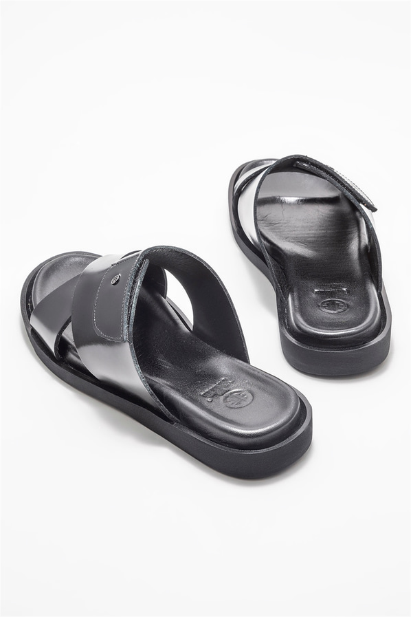 Siyah deri erkek terlik - Elle Shoes