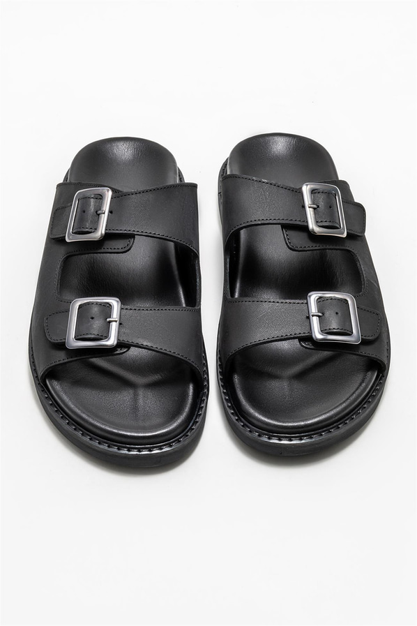 Siyah deri erkek terlik - Elle Shoes