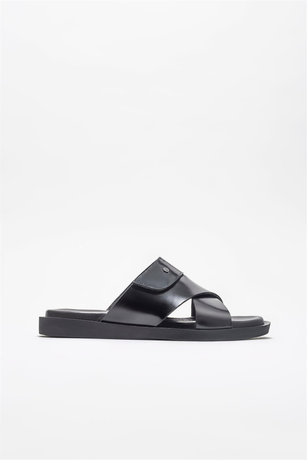 Siyah deri erkek terlik - Elle Shoes
